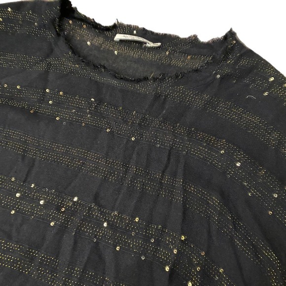 Mes Demoiselles black Sequin Sheer Striped Blouse Top Long Sleeve Crew Neck XL - Picture 4 of 7